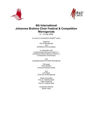 6th International Johannes Brahms Choir Festival ... - interkultur.com