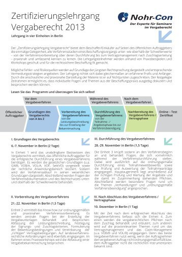 Zertifizierungslehrgang Vergaberecht 2013 - Nohr-Con