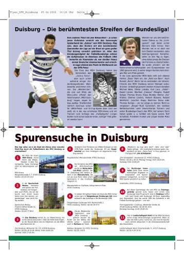 Flyer Deutsche Fußball Route NRW - Duisburg nonstop