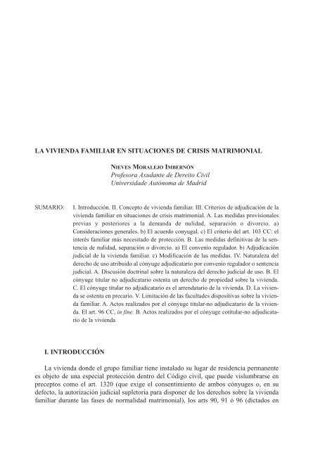 La vivienda familiar en situaciones de crisis matrimonial ... - Rexurga