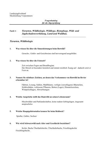 Tierarten, Wildbiologie, Wildhege, Biotophege, Wild- und ...