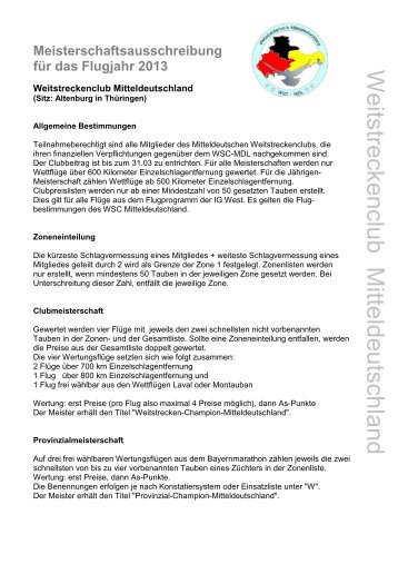 Meisterschaften 2013 (PDF) - Weitstreckenclub Mitteldeutschland