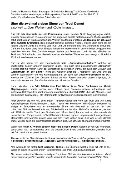 Rede Ralph Baenziger - Stiftung Trudi Demut und Otto Müller