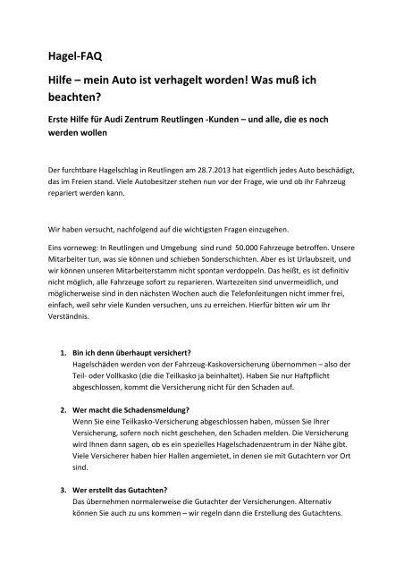 Tipps Fur Hagelgeschadigte 79 Kb Audi