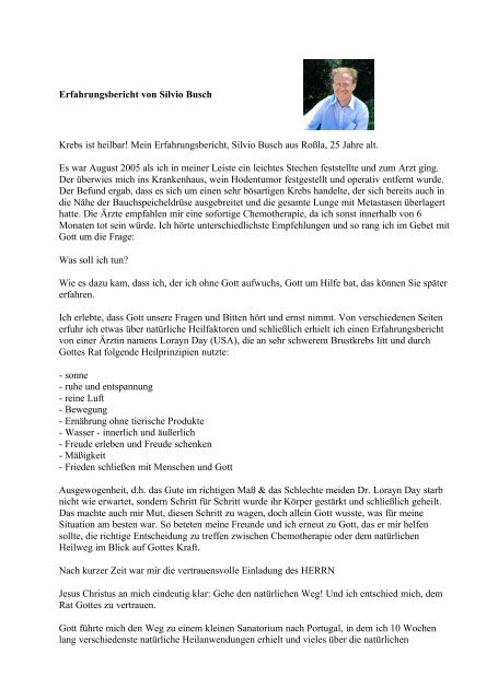 Erfahrungsbericht Von Silvio Busch Krebs Ist Heilbar Place24 Com