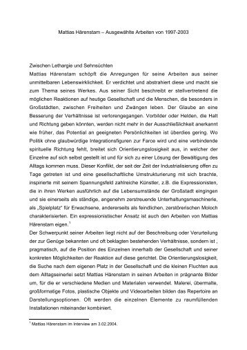 Mattias Härenstam – Ausgewählte Arbeiten von 1997-2003 ...