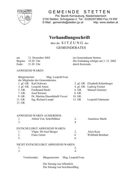 Sitzungsprotokoll - .PDF - Gemeinde Stetten