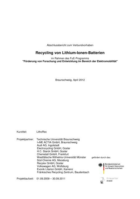 Recycling von Lithium-Ionen-Batterien - Zukunftsweisende ...