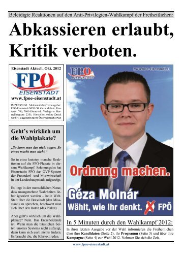 Abkassieren erlaubt, Kritik verboten. - FPÖ-Eisenstadt