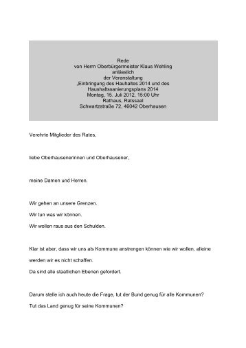 Rede von Herrn Oberbürgermeister Klaus ... - Stadt Oberhausen