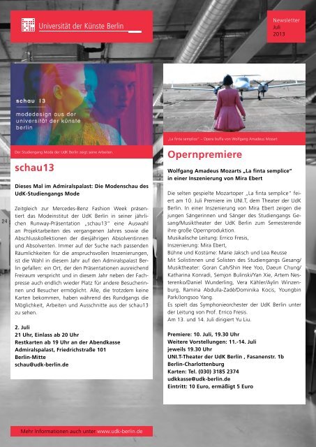 Newsletter Juli 2013 - Universität der Künste Berlin