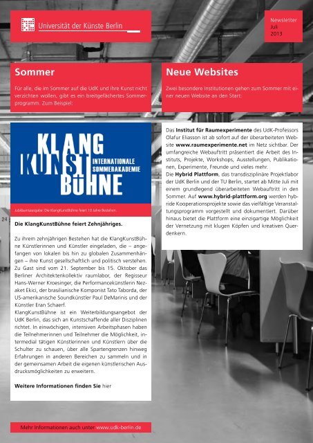 Newsletter Juli 2013 - Universität der Künste Berlin