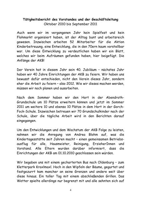 Geschäftsbericht 2011 (PDF) - Aktion Kinderbetreuung