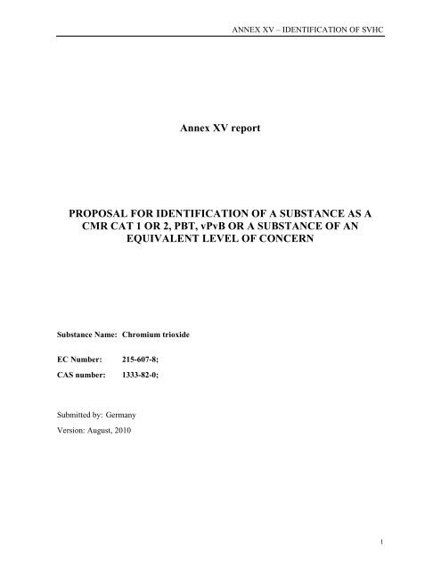 Annex XV report PROPOSAL FOR IDENTIFICATION OF A ... - ECHA