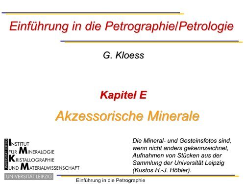 Einführung in die Petrographie/Petrologie - "Akzessorische Minerale ...