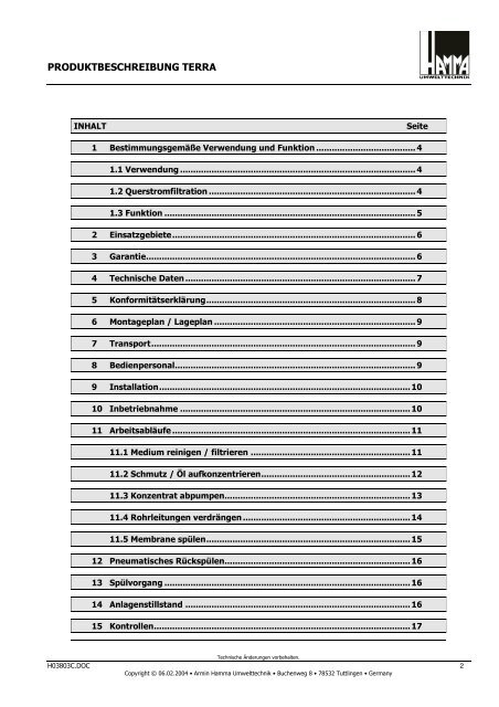 H03803C.doc - Armin Hamma Umwelttechnik