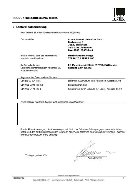 H03803C.doc - Armin Hamma Umwelttechnik