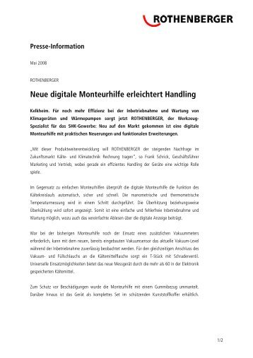 Neue digitale Monteurhilfe erleichtert Handling - Rothenberger