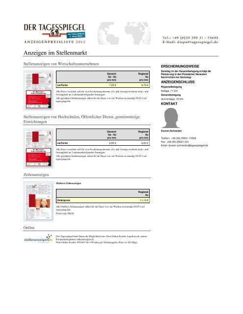 Tagesspiegel Anzeigenpreise 2012