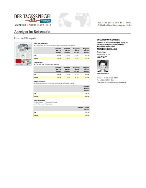 Tagesspiegel Anzeigenpreise 2012