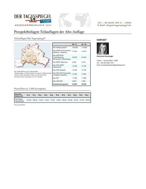 Tagesspiegel Anzeigenpreise 2012