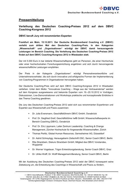 DBVC Pressemitteilung Deutscher Coaching-Preis 2012 korrigiert