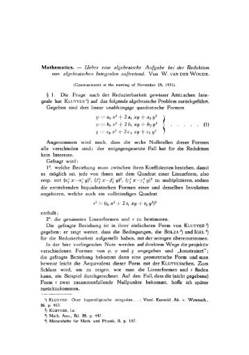 Ueber eine algebraische Aufgabe bei der Reduktion von ... - DWC