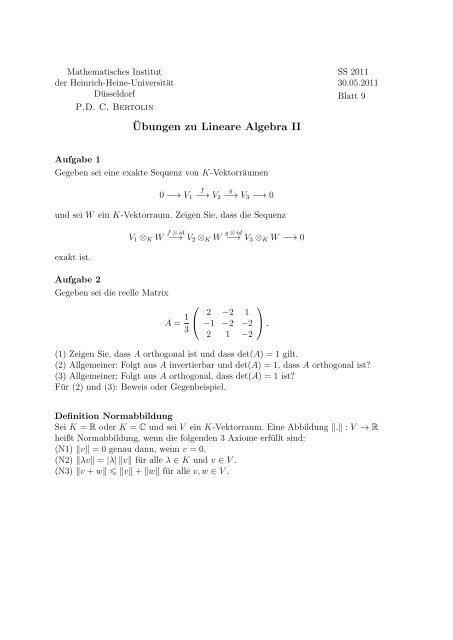 Blatt 9 - Mathematik - Heinrich-Heine-Universität Düsseldorf