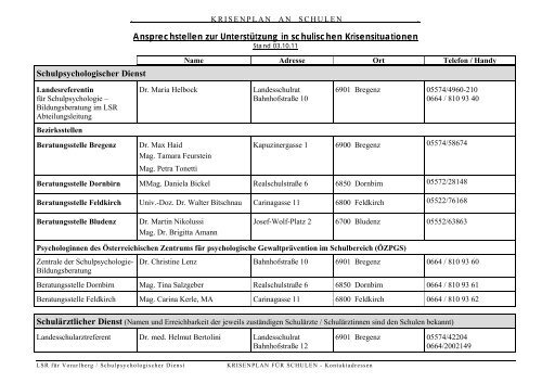 L eitfaden KRISENINTERVENTION SCHULEN - Landesschulrat für ...