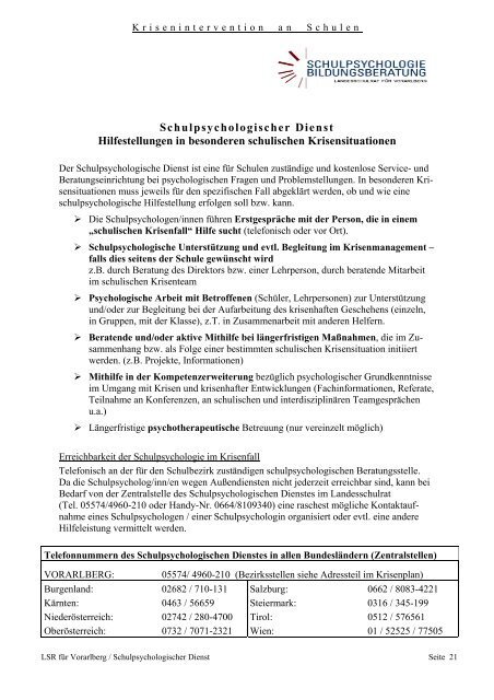 L eitfaden KRISENINTERVENTION SCHULEN - Landesschulrat für ...