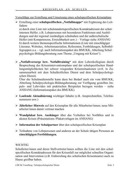 L eitfaden KRISENINTERVENTION SCHULEN - Landesschulrat für ...