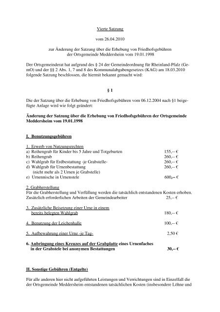 Vierte Satzung vom 26.04.2010 zur Änderung der - Bad Sobernheim