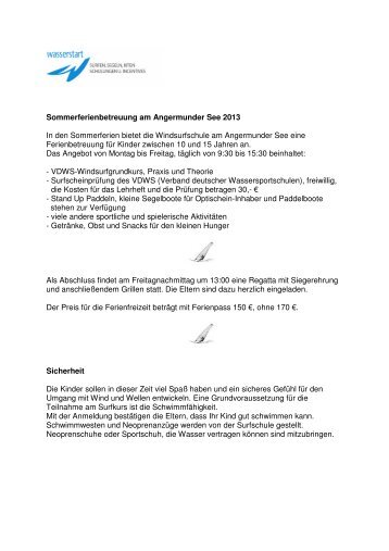Anmeldung Ferienbetreuung 2013 - Windsurfing-Club-Angermund eV