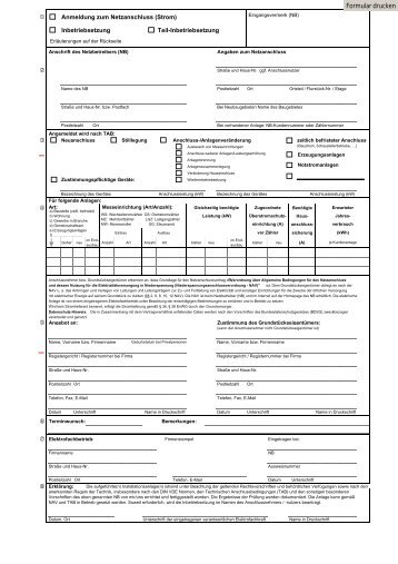 Anmeldung zum Netzanschluss Strom (ANS)