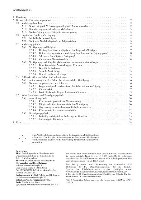 Flüchtlingsrecht auf dem Prüfstand - Informationsverbund Asyl