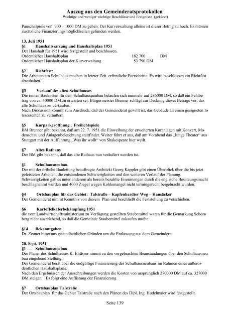 Auszug aus den Gemeinderatsprotokollen - Heimat Schömberg