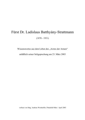 Mag. Andreas Weinhoffer: Fürst Dr. Ladislaus Batthyány-Strattmann ...