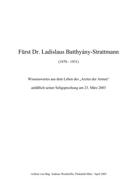 Mag. Andreas Weinhoffer: Fürst Dr. Ladislaus Batthyány-Strattmann ...