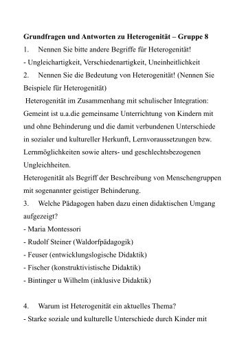 Grundfragen und Antworten zu Heterogenität – Gruppe 8 1. Nennen ...