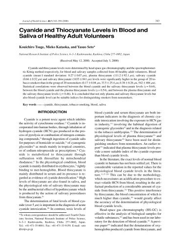 Cyanide and Thiocyanate Levels in Blood and Saliva of Healthy ...