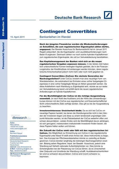 Contingent Convertibles - Deutsche Bank Research