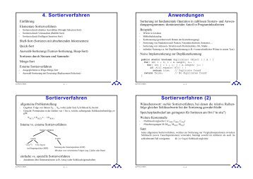 4. Sortierverfahren Anwendungen Sortierverfahren Sortierverfahren ...