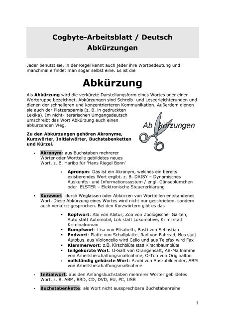 Arbeitsblatt Deutsch Abkürzungen - Cogbyte