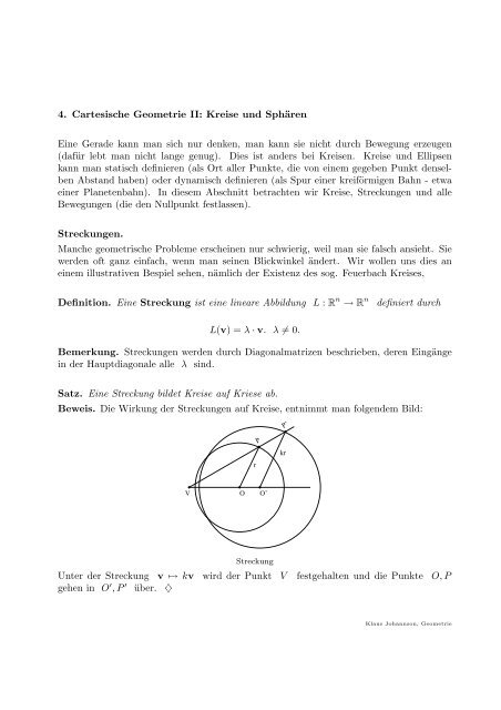 4. Cartesische Geometrie II: Kreise und Sphären Eine Gerade kann ...