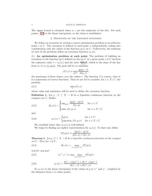 AN EXPLICIT SOLUTION OF THE LIPSCHITZ EXTENSION ...