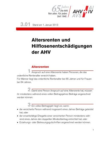 Altersrenten und Hilflosenentschädigungen der AHV