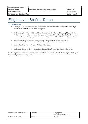 Eingabe von Schüler-Daten - BBZ Dithmarschen