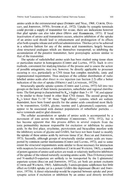 Amino acid transmitters in the mammalian central nervous system