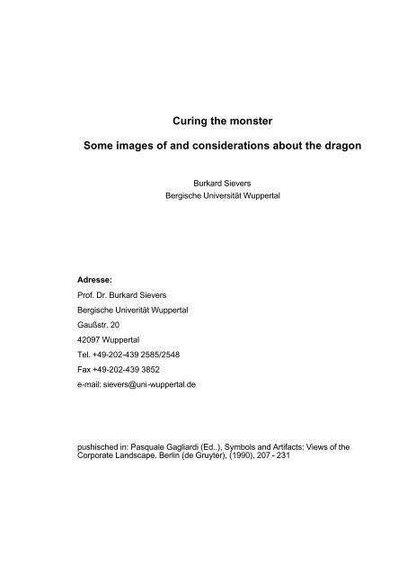 Curing the monster Some images of and considerations - Prof. Dr ...