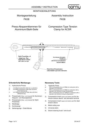 Montageanleitung FK08 Press-Abspannklemmen für ... - Gorny GmbH